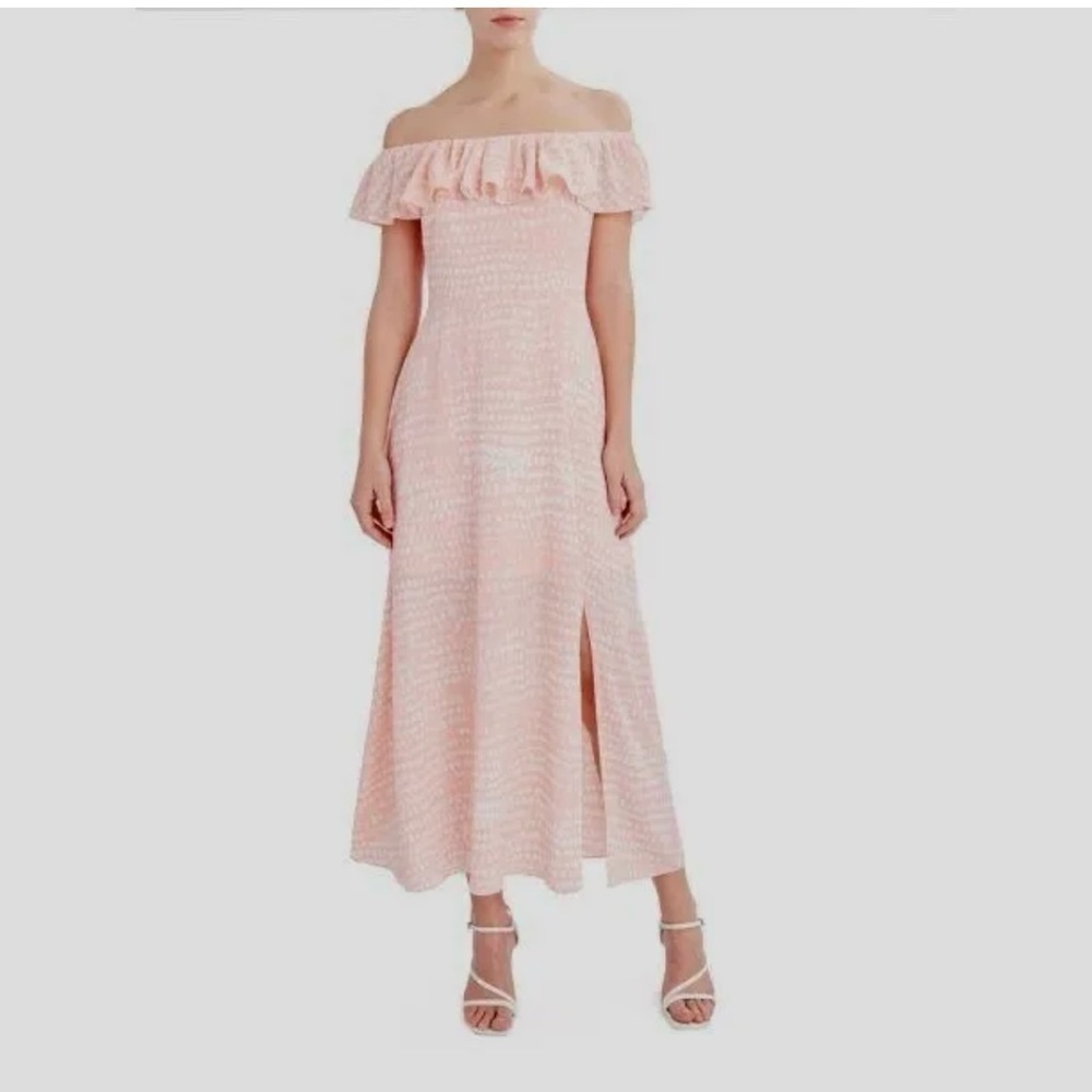BCBG Paris Women's Off the Shoulder Maxi Dress, Sandy Dots,Size:XXL spring party